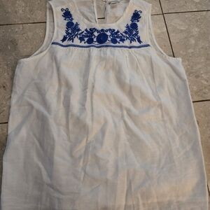 Women's JCREW Linen Shell Sleeveless Top With Embroidery Sz 6